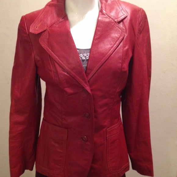 Red Vintage Leather Blazer Size Small - Picture 4 of 7